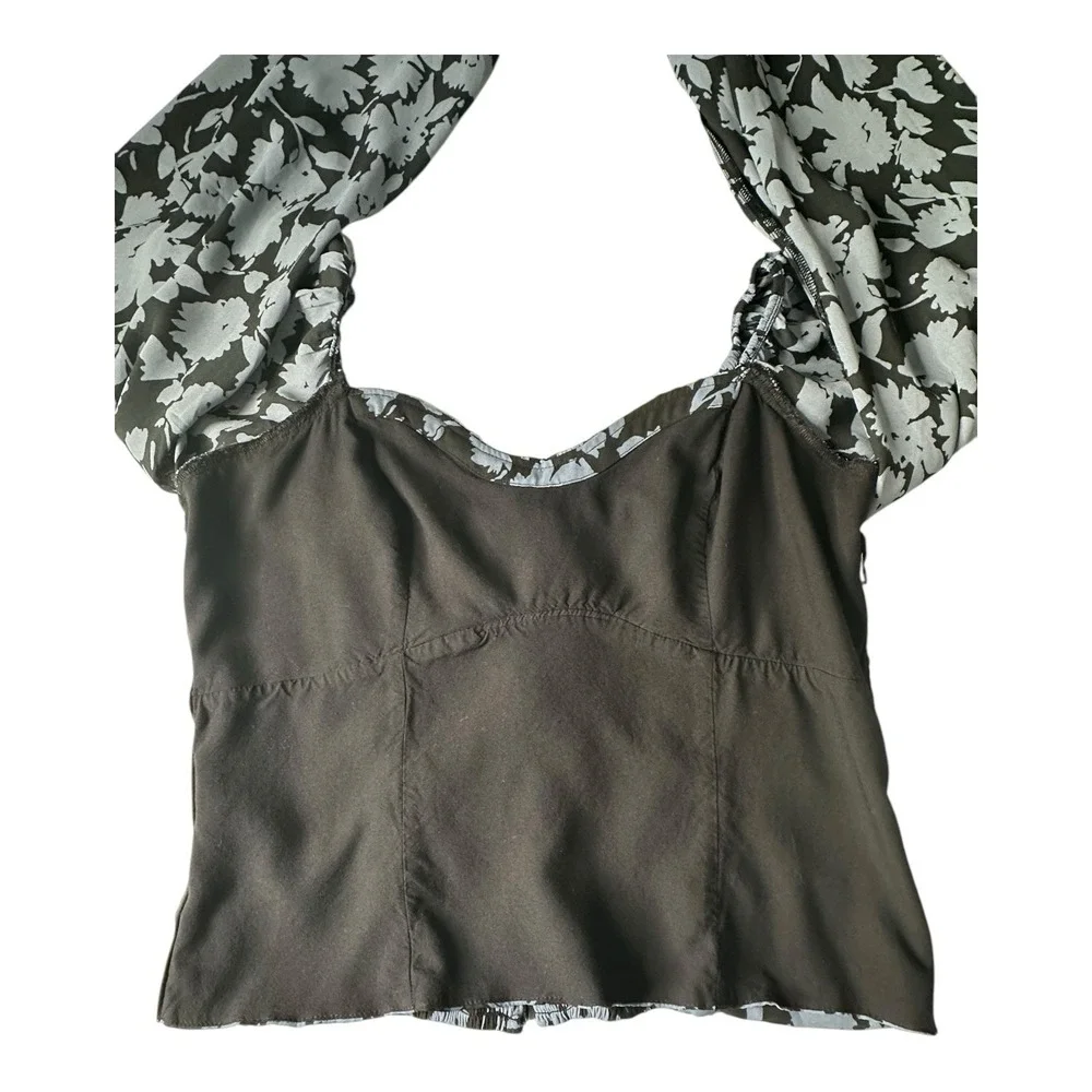 Abercrombie & Fitch Women's Large Long Sleeve Black/Blue‎  Puff Sleeve Top Sheer